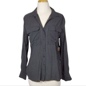 LOVE TREE Women's Long Sleeve Polka dot Blouse Black-White Size Medium Preppy
